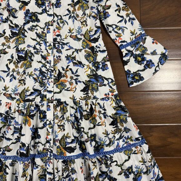 Diane Von Furstenberg Size XS White Floral Barry Gathered Poplin Midi Dress - Picture 3 of 13